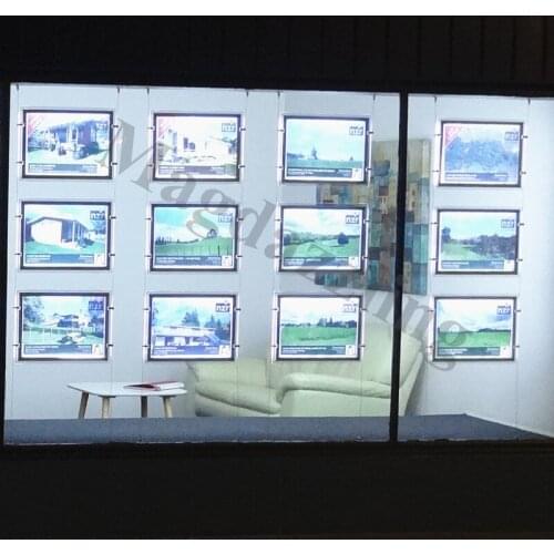 12 Units Real Estate Agent A3 Landscape Acrylic LED Magnetic Poster Frame Light Pocket For Window Illuminated Display System
