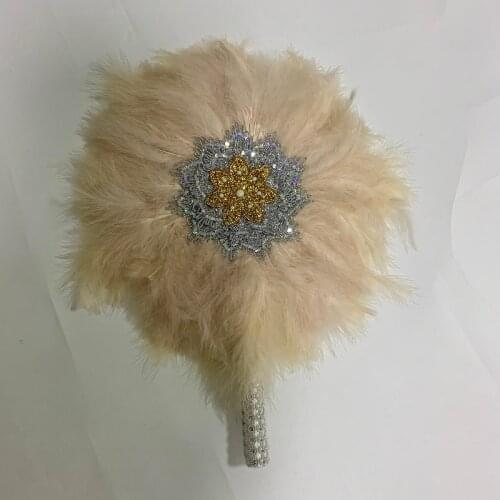 African Custom Color Wedding Feather Hand Fans DIY Handmade Wedding Feather Fan Bride Hand Held Photo Props Wedding Party Favors