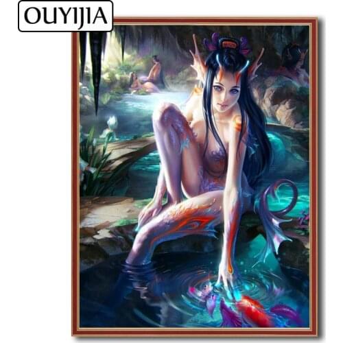 OUYIJIA 5D DIY Diamond Painting Sexy Cartoon Mermaid Beauty Siren Animal Embroidery Decoration Gift Mosaic Rhinestone Picture