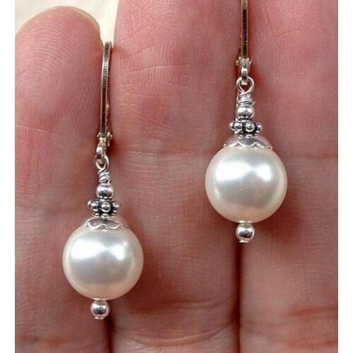 Free Shipping 925 STERLING A BALI MOTHER OF PEARL PEARL LEVERBACK CHANDELIER EARRINGS