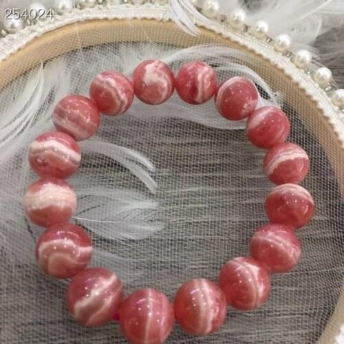 Genuine Natural Red Rose Rhodochrosite Gemstone Crystal Bracelet 12.8MM Round Beads Stretch Women Fashion Jewelry AAAAA