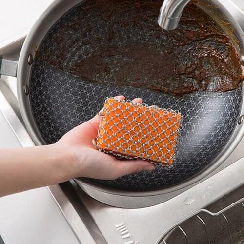 Pot Net Brush Cast Iron Cleaner Stainless Steel Chainmail Scrubber for Skillet Wok Pot Pan Pre-Seasoned Pan #WO