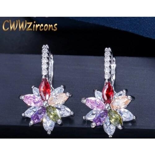 CWWZircons Easy Wear Lovely Geometric Flower Milticolor Cubic Zirconia Stud Earrings for Women Party Fashion Jewelry 2020 CZ451