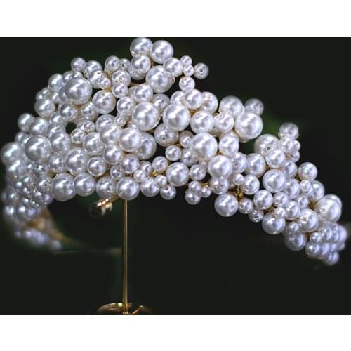Elegant Luxury Handmade Princess Crown Bride New Pearl Hair Accessories Wedding Birthday Hair Wear
