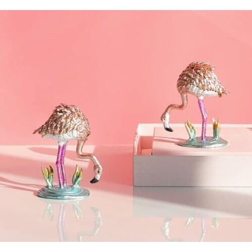 HOSENG Pink Exquisite Flamingo Jewelry Storage Enamel Alloy Box Elegant Rig Necklace Case Birthday Gift HS_683