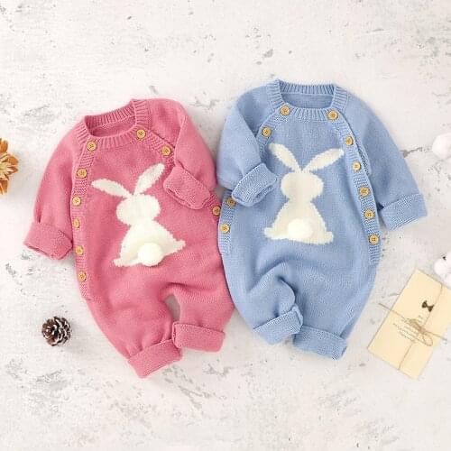 Baby Romper For Autumn Knitted Newborn Boys Girls Jumpsuit Outfit Cute Rabbit Pompom Infant Children Winter Clothing Long Sleeve