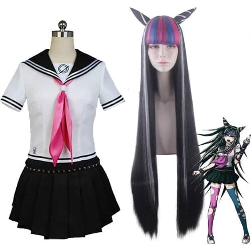 2020 New Game Danganronpa Ibuki Mioda Cosplay Dress Punk School Girls Sailor Uniform Anime Cosplay Costumes Suit Tops Skirt Wigs