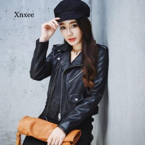 2021 Spring and Autumn Womens Faux Leather Jacket Ladies Pure Color Zipper Motorcycle Jacket Women Casual Jacket