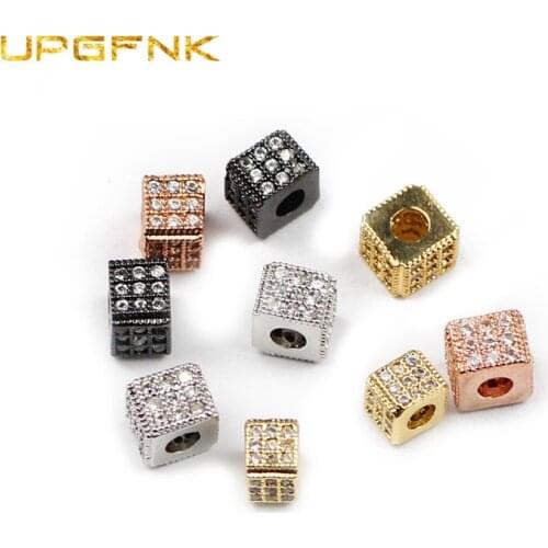 UPGFNK 4pcs Square Cube Spacer Copper beads Micro Pave Zircon Loose beads for Jewelry making bracelet making DIY Accessories