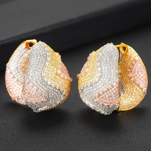 LARRAURI Charms Elegant Big Statement Hoop Earrings For Women Fashion Jewelry Trendy Cubic Zircon Wedding Bridal DUBAI Earrings