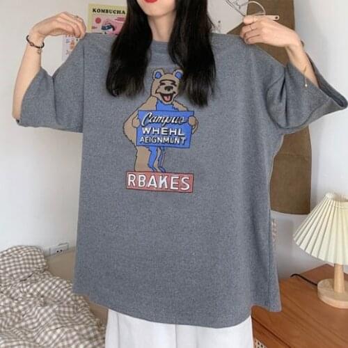 Summer WomenS Trendy Harajuku Fun Cartoon Printing Short-Sleeved T-Shirt Female Korean Fashion O-Neck Loose Oversized T-Shirt
