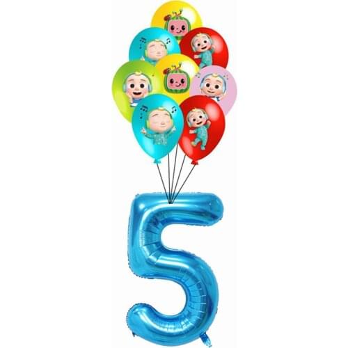 Hot Cocomelon Balloons with 32inch Blue Number Balloons Baby Happy Birthday Party Decoration Baby Shower TV Show Toys For Kids