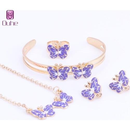 Fashion Girl Jewelry Lovely Butterfly Children Necklace Bangle Earring Ring Kids Baby Costume Jewelry Set