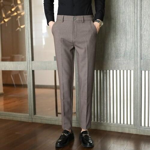 925 Autumn Men Business Casual Suit Pants Korean Style Straight Chic Micro-Stretch Slim Fit Youth Gentlemen Solid Color Trousers