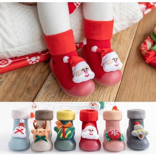 New Baby Boots Autumn Winter Christmas Floor Shoes Baby Toddler Anti-skid Shoes Terry Thickened 3D Cute Toddler Shoes