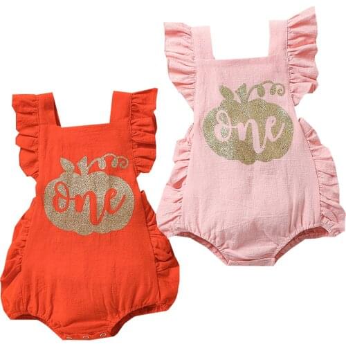New Baby Pumpkin Sequins Romper, Sleeveless Square Collar Backless Short Jumpsuit with Ruffles