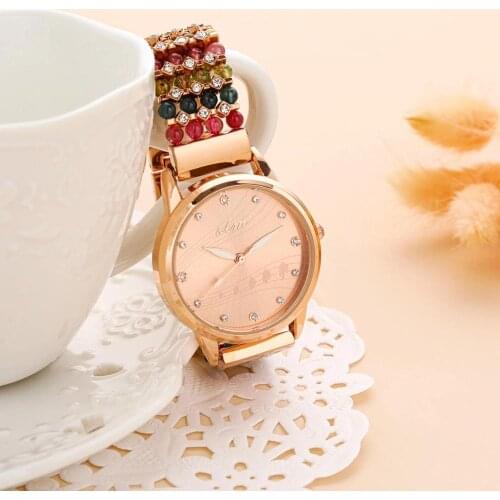 Natural tourmaline stone bracelet & 33mm watch DIY jewelry for woman waterproof watch for summer beach wholesale