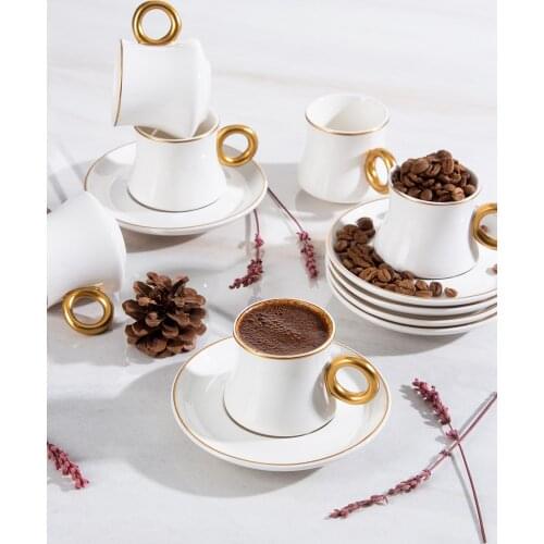 Turkish Coffee Cup Set with Plate for 6 Person Porcelain