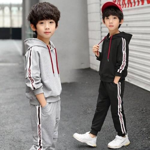 Grey Black Spring Autumn Girls Clothing Suits Sweatshirts +Pants 2pcs/Set Pullover Kids Teenager Outwear Sport Beach School