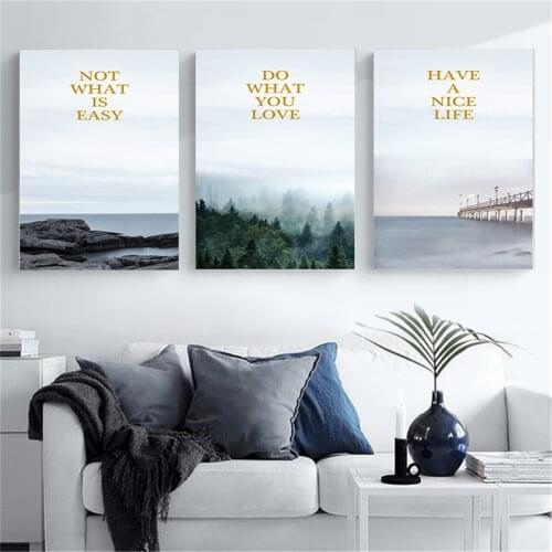 Nordic Forest Landscape Motivational Phrases Drawing Poster Canvas Print Painting Wall Art Living Room Home Decoration