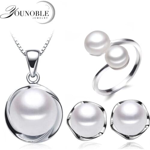 Bridal sterling silver jewelry sets women,genuine natural freshwater necklace earring set birthday giving gift
