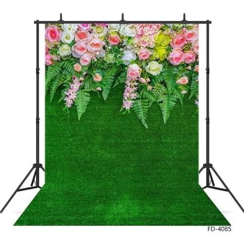 Flowers Grass Leaves Photographic Background Vinyl Cloth Backdrops for Lovers Wedding Valentines Day Photoshoot Photo Studio