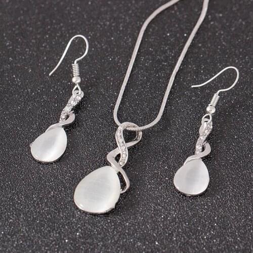 Vintage Jewelry Sets Luxury Wedding Crystal Stone Pendant Charms Necklace Hoop Earrings Set Necklace Earrings Jewelry Sets