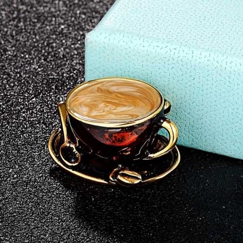 Zlxgirl jewelry Coffee Cup Spoon Disc Shape Brooches bouquet for womens and mens party gifts fashion carton men hijab pins