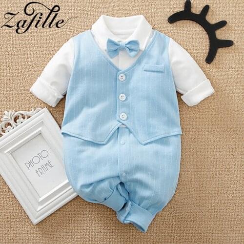 ZAFILLE 100% Cotton Mens Baby Clothes For Newborns Rompers Jumpsuit For Kids Gentleman Party Birthday One Year Old Costume