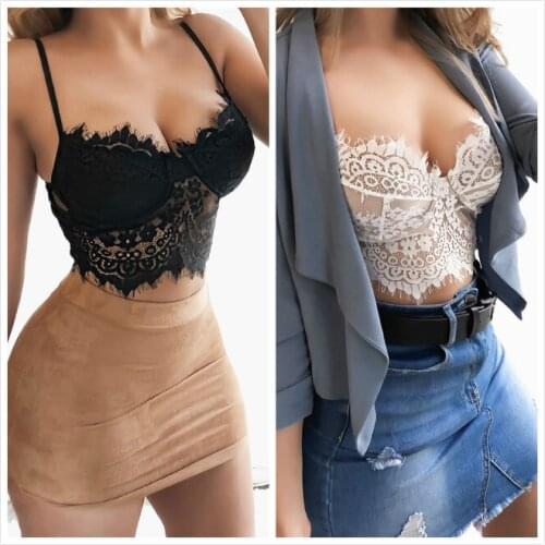 Woman Lace Hollow Tanks Camis Bra Underwear Harness Perspective Bikini Top