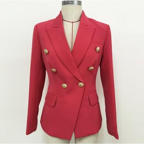 2021 Star New High Quality Womens Suit Fashion Double Breasted Lion Head Button Slim Suit Jacket Watermelon Red O190