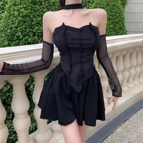 2021 Summer Sexy Y2k Women Skirt Suits Black Korean Strap Tops Party Mini Skirt Shorts Backless Beach Boho Vacation Outfits 2021
