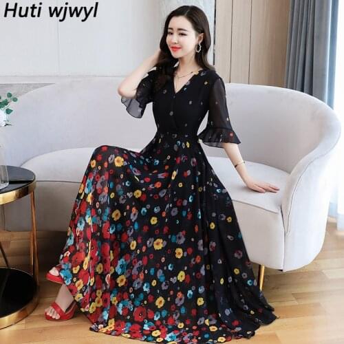 4XL Plus Size Elegant Floral Chiffon Sundress 2021 Summer Casual Boho Beach Midi Dress Vintage Women Party Bodycon Maxi Vestidos