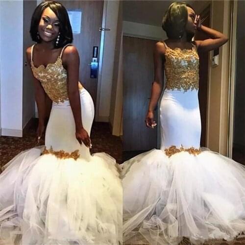 Spaghetti Mermaid Gold lace white Wedding Dresses Sexy 2020 Floor Length Vintage bridal dress Tulle Sleeveless Wedding Gowns