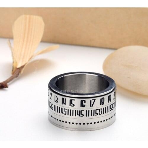 Gold ring men stainless steel number Rotatable ring black Steampunk men ring gifts male accessories wholesale hip hop jewelry