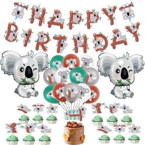 1set Jungle Safari Animals Balloon Pet Grey Balloons for Silver Happy Birthday Party Decorations Kids Toy Cute Big Koala Bear