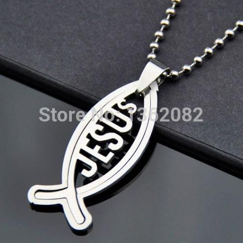 Wholesale lots 12 PCS 2-in-1 Ichthys Fish Christian Symbol Stainless Steel Pendant Necklace MN54