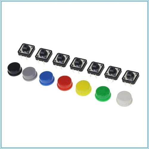 20PCSMixed color Smart Electronics Tactile Push Button Switch Momentary 12*12*7.3MM Micro Switch Button + 5 Colors Tact Cap