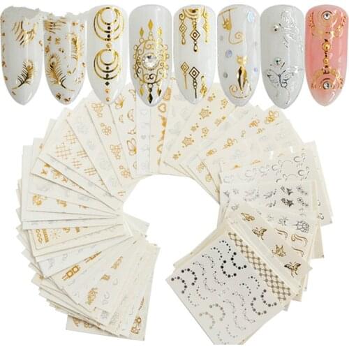 30Pcs/Set Nail Art Sticker Set Gold Sliver Flower Full Water Decal For Polish Gem 3D Nail Art Water Decal Slide Nail Art Sticker