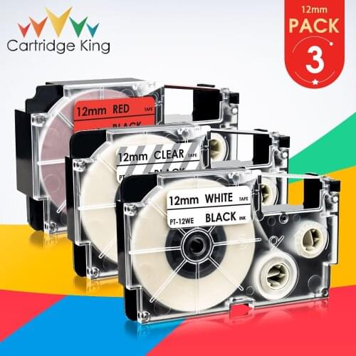 3X Label Tapes XR-12X XR-12WE XR-12RD 3PCS 12mm 1/2" Cartridge Label for Casio KL-60 KL-120 KL-60SR KL-200E KL-750 Label Maker