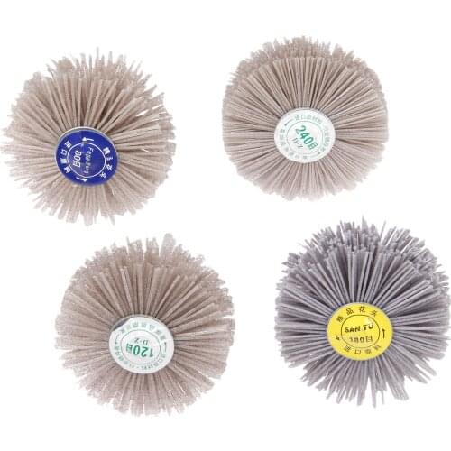 4Pcs 80# 120# 180# 240# Abrasive Nylon Wheel Brush Woodwork Polish Grinder for Rotary Tool Dremel Accessories Shank 6mm