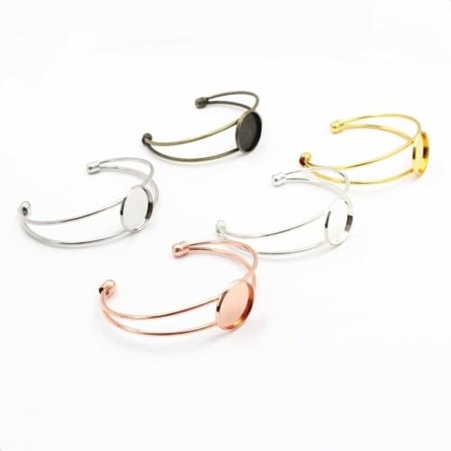 Fit 20mm Round Cabochons Copper Bracelet Base Bangle Blank Tray Vintage Pattern Glass For DIY Making Accessories 2pcs K05105