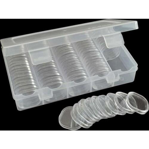 90Pcs 27mm Round Plastic Coin Collection Capsule Container Case with Storage Organizer Box