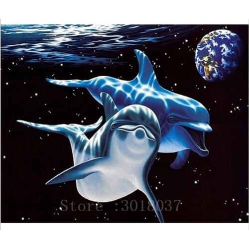 Diamond Mosaic Diy Diamond Embroidery Couple Dolphins The Sea Game Full Diamond Painting Cross Stitch Rhinestone Home Decoration