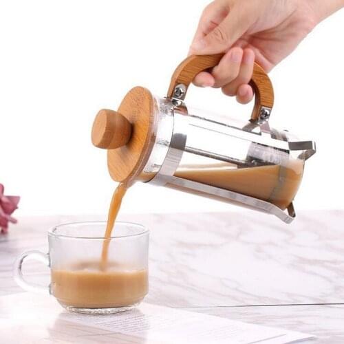Bamboo lid pressure french coffee pot hand household coffee filter network tea brewing glass coffee pot