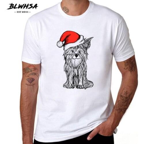 BLWHSA Cool Christmas Dog Printing T Shirt Men Casual Short Sleeve Funny Christmas Animal T-shirt Hip Hop Homme Men Tees