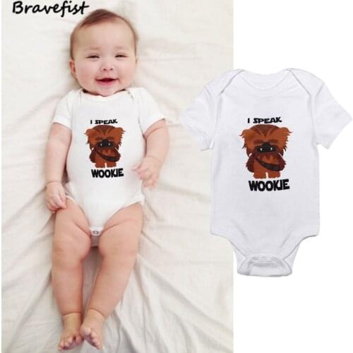 Newborn Kids Baby Infant Girl Cotton Bodysuit Baby Jumpsuit Summer Outfit Clothes Cartoon Lion Print I SPEAK WOOKIE Letters Tees