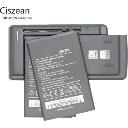 Ciszean 2x 3.7V 1800 mAh Replacement JERRY Battery+Universal Charger For Wiko Batterie Bateria Baterij Cell Phone Batteries