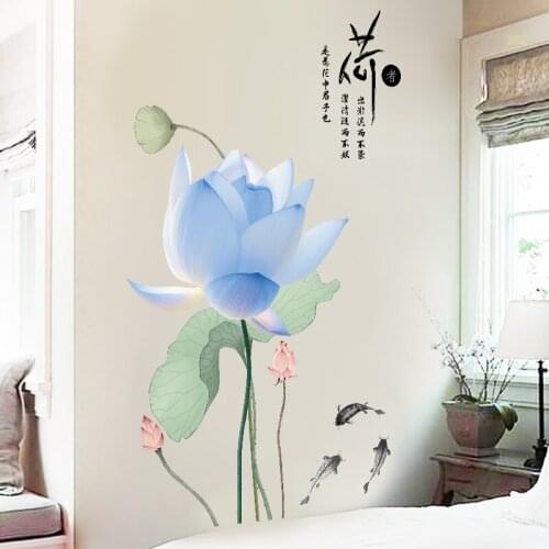 Lotus Wall Stickers Fridge Flowers Chinese Style Living Room Bedroom Bathroom Decor Aesthetic Vintage Wall Decals Walllstickers
