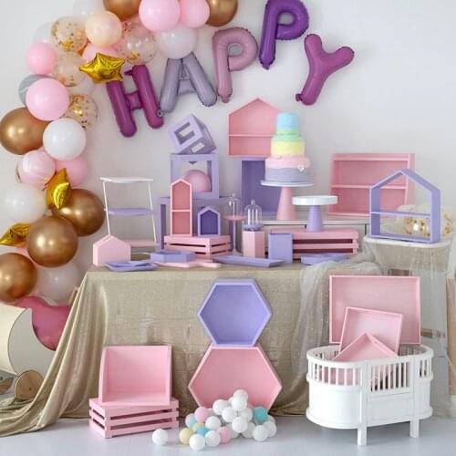SWEETGO wood cake stands Pink & purple series dessert trays home decoration storage racks cake table baby room suppliers